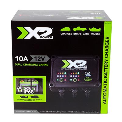 X2Power Dual Bank 12V 10A Marine Charger & Maintainer for Auto & Heavy Duty Batteries
