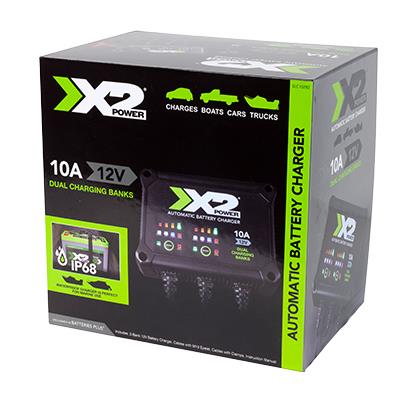 X2Power Dual Bank 12V 10A Marine Charger & Maintainer for Auto & Heavy Duty Batteries