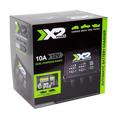 X2Power Dual Bank 12V 10A Marine Charger & Maintainer for Auto & Heavy Duty Batteries