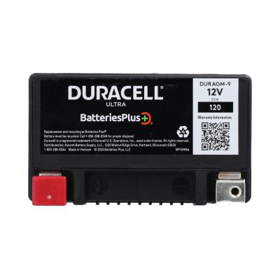 Duracell Ultra 9-BS 12V 120CCA AGM Powersport Battery for Motorcycle ATV