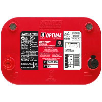 Orbit Optima Optima Red Top Group 25 AGM Car Battery 720CCA | OPT8025-160– Battery Orbit