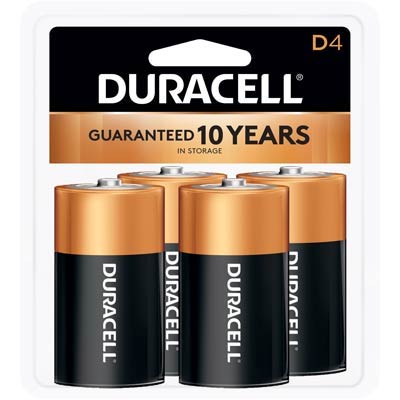 Duracell Coppertop 1.5V D, LR20 Alkaline Battery 4-Pack for Household Devices