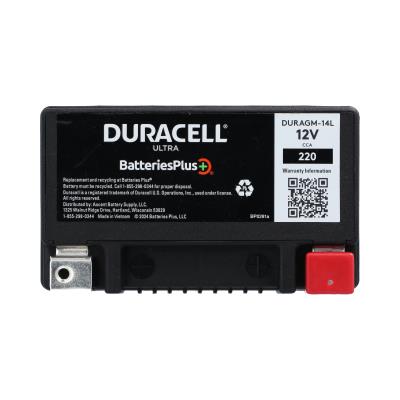 Duracell Ultra 14L-BS 12V 220CCA AGM Powersport Battery for Motorcycle ATV