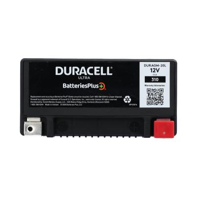 Duracell Ultra 20HL-BS 12V 310CCA AGM Powersport Battery for Motorcycles ATVs